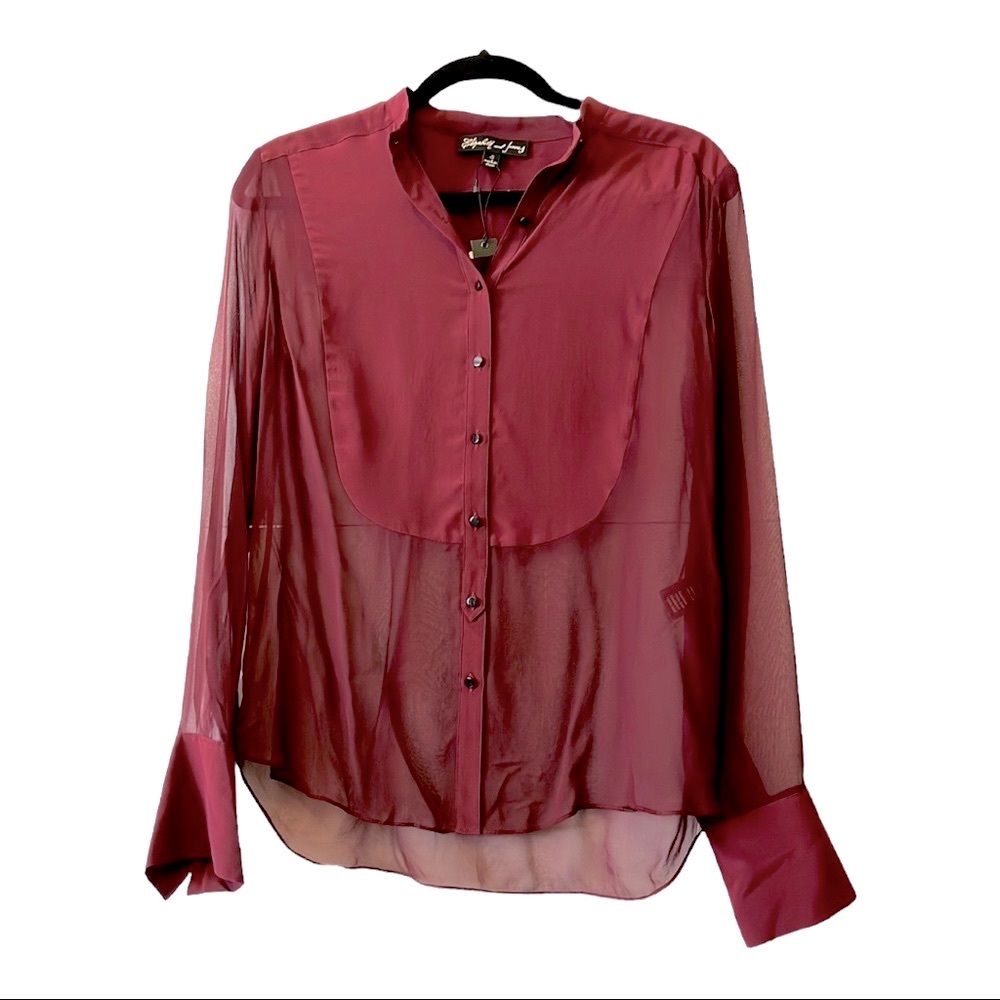 Elizabeth & James Sheer Silk Blouse, Burgundy, Small